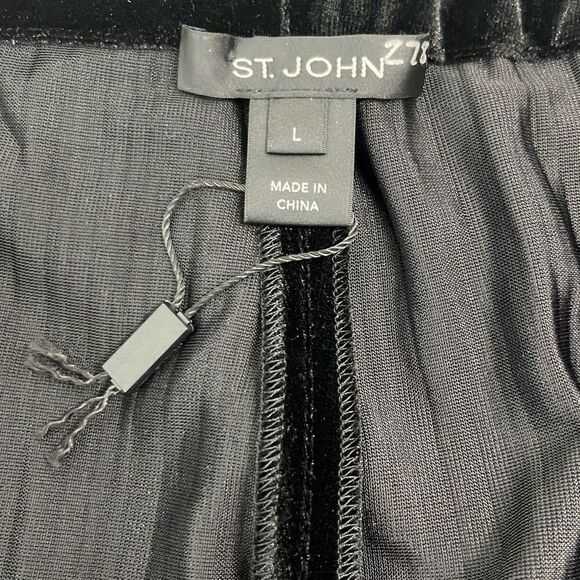 St John Large Black Silver Metallic Velvet Pull On Pants Pockets Stretch Dressy - Picture 7 of 11